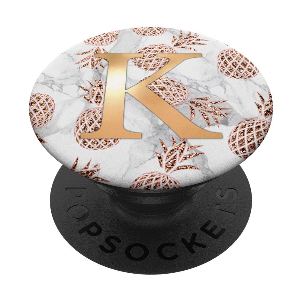 Letter K Grip Light Golden On Golden Rose Pineapple Pattern PopSockets PopGrip: Swappable Phone & Tablet Grip for Secure Hold, Stylish Accessory for Everyday Use, Travel, and Work