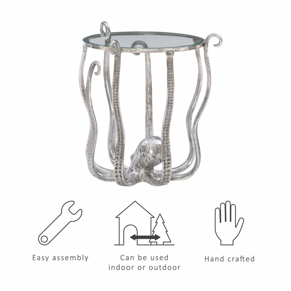 Modern Silver Octopus Aluminum and Glass Coffee Table - Stylish Living Room Centerpiece for Home & Office Decor
