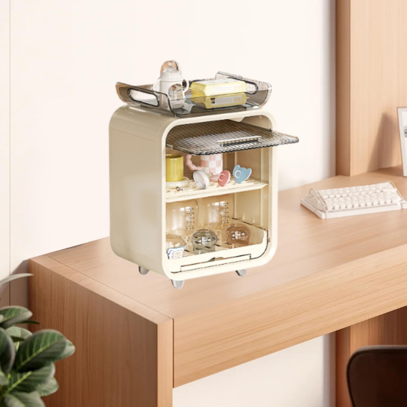 Best Baby Bottle Storage Rack with Removable Drain Tray & Door Organizer - Portable Drying Rack for Baby Bottles, Pacifiers & Breast Pump Parts - Perfect for Nursery, Kitchen Counter & Bathroom Organization (Beige, Tall)