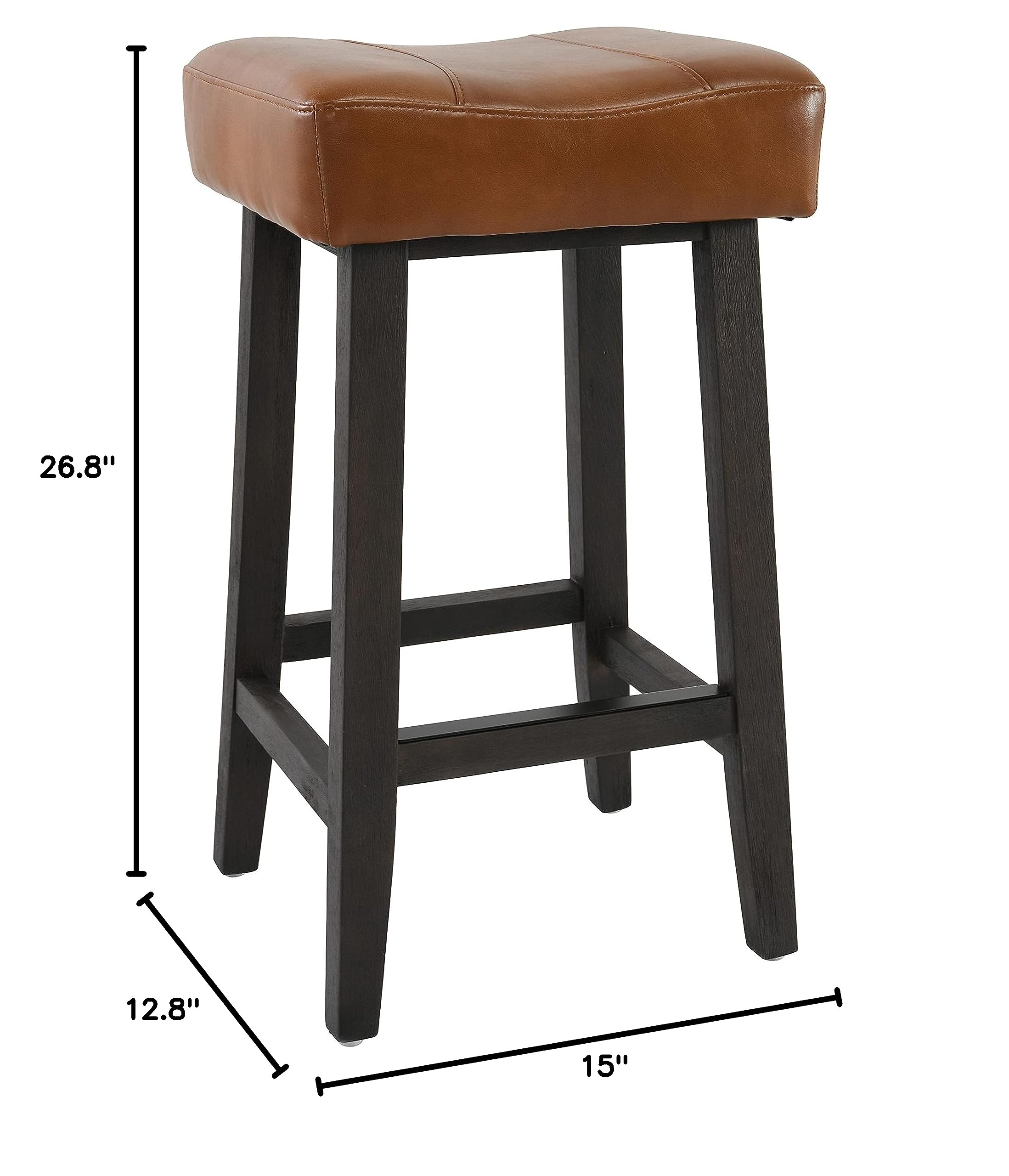 Kosas Home Lauri Backless Counter Stool with Vegan Leather Cushion - 26 Inch Bar Stool in Caramel & Dark Brown - Modern Kitchen Island & Breakfast Nook Seating