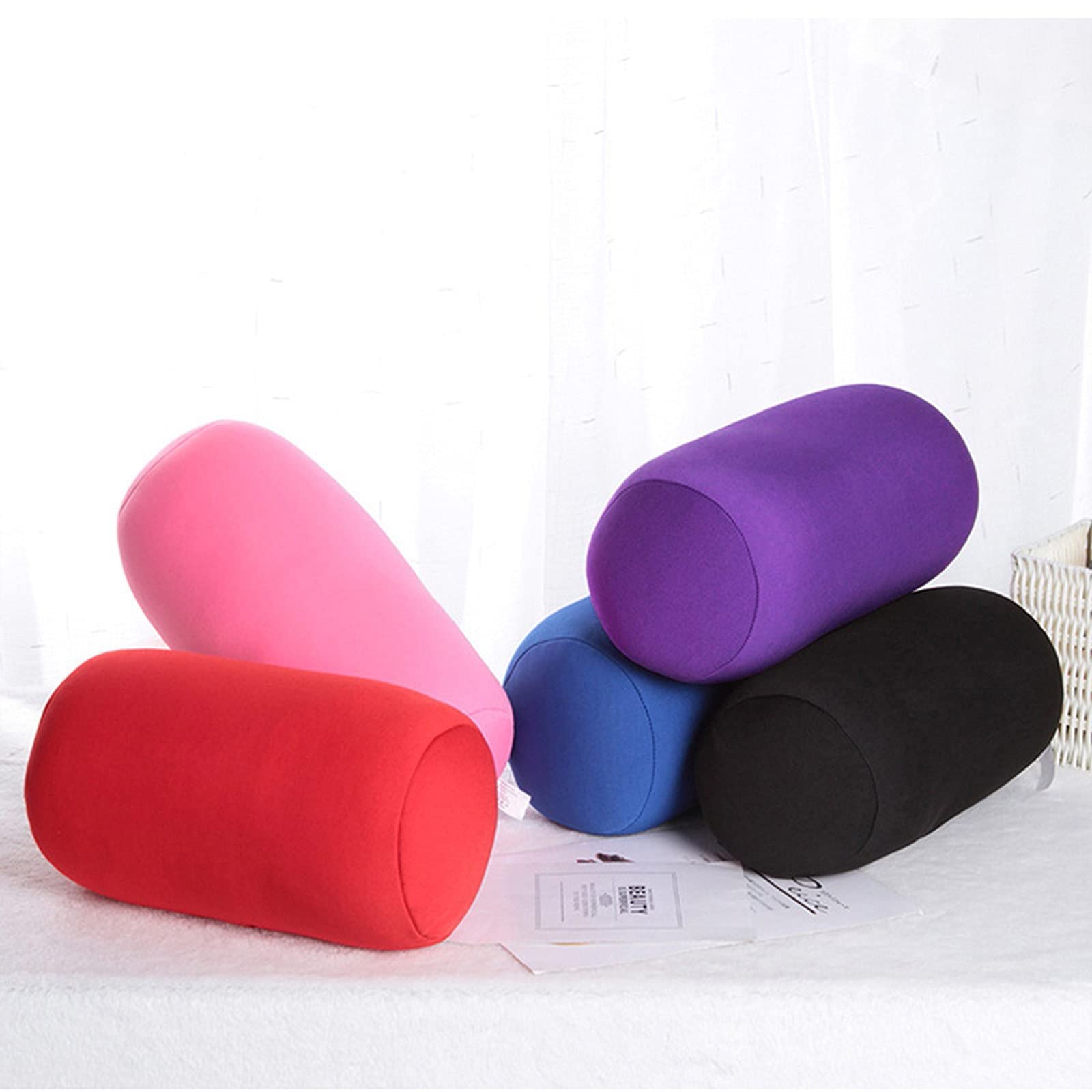 Microbead Roll Neck Pillow - Memory Foam Travel Pillow for Neck & Lumbar Support - Comfortable Bean Bag Bolster Cushion for Airplane, Car, Sofa & Bed - Green, 12.6