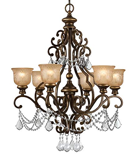 Norwalk 6-Light Hand-Cut Crystal Bronze Chandelier - Elegant Dining Room & Living Room Lighting Fixture