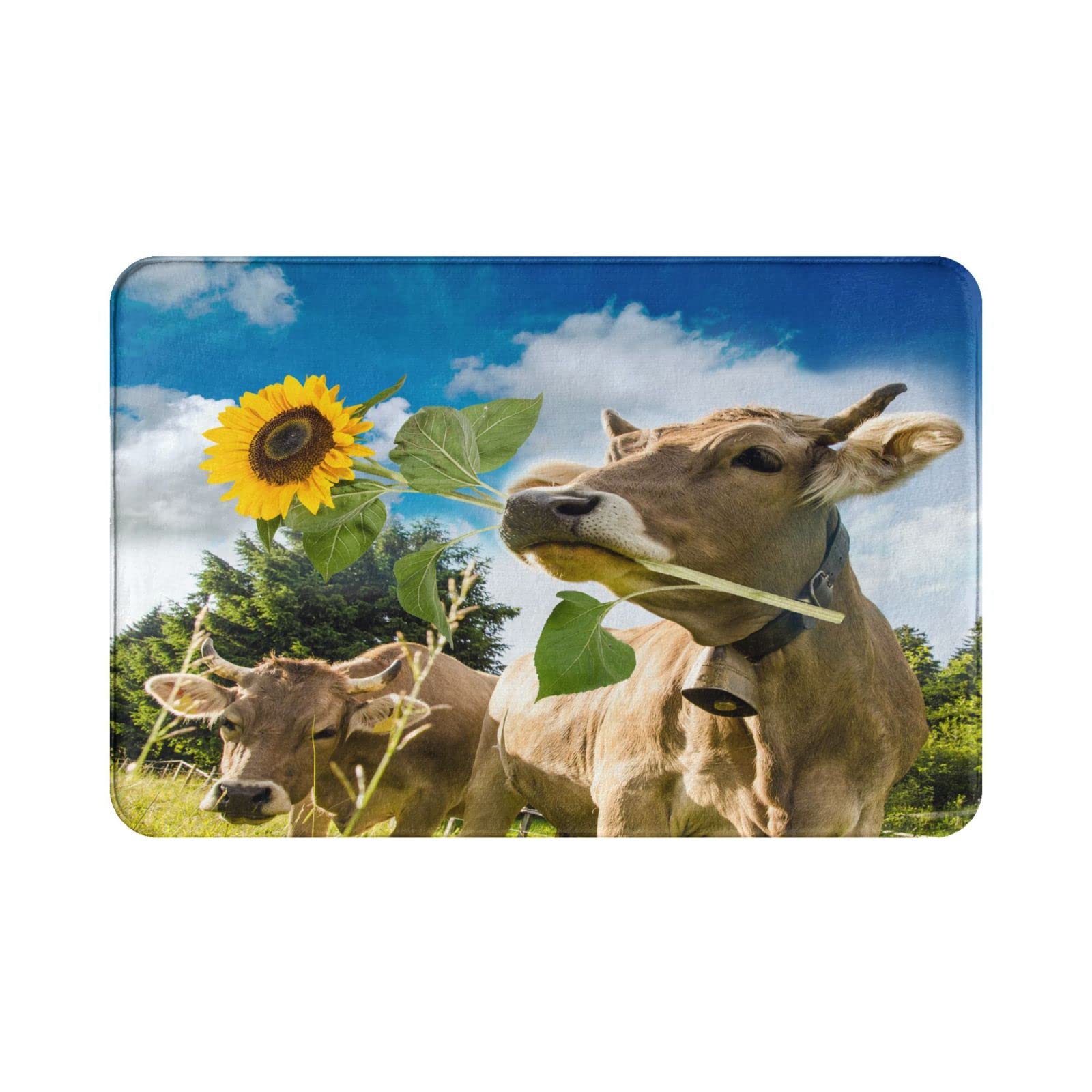 Funny Cow Sunflower Non-Slip Absorbent Bath Rug & Doormat - Soft Microfiber Bathroom Mat for Home, Entrance, Kitchen - Perfect for Indoor/Outdoor Use, Great Gift Idea for Housewarming & Holidays