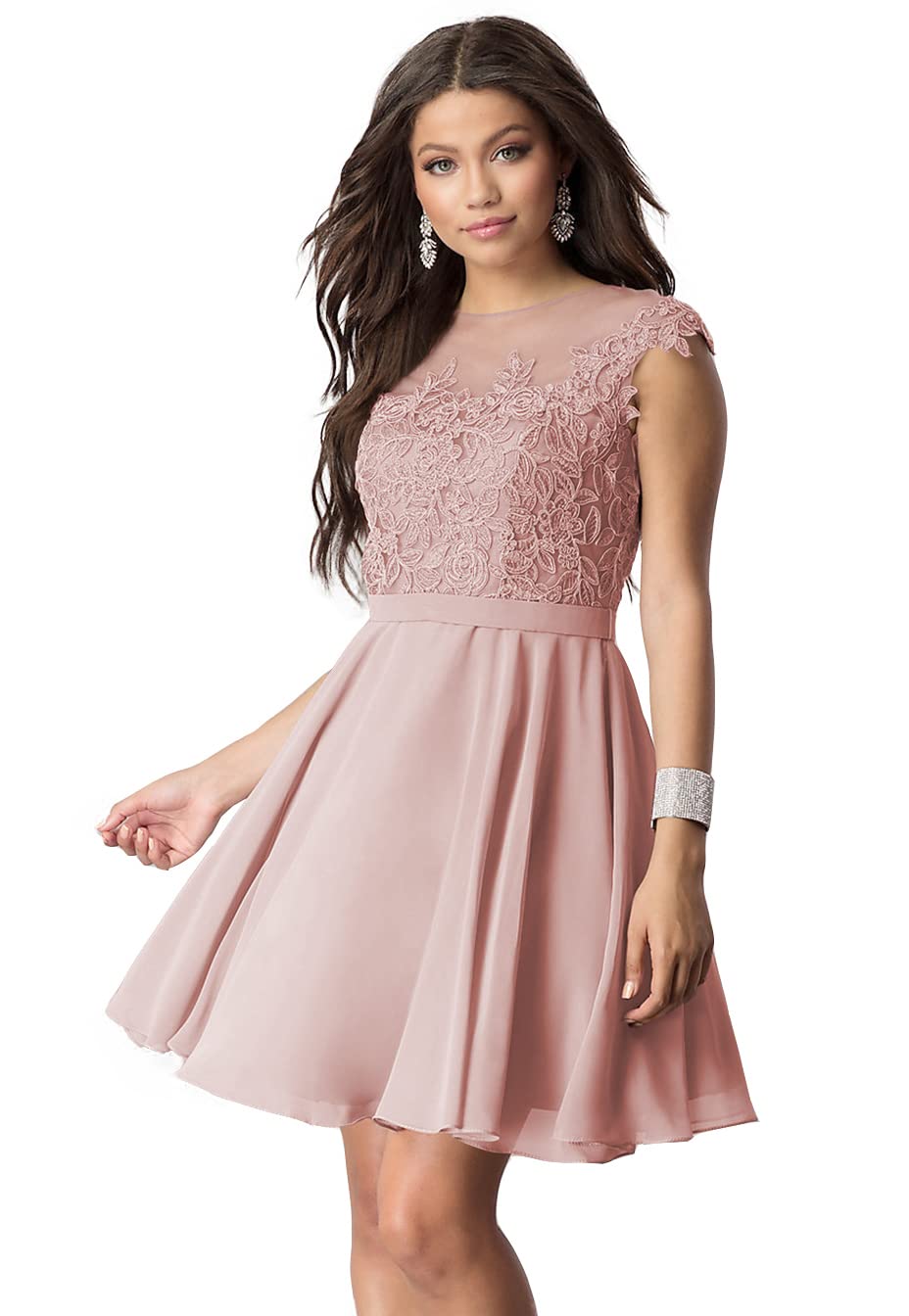 Noras Women's Floral Lace Short Prom Cocktail Dress | Homecoming Dresses for Teens | Perfect for Parties, Dances & Special Occasions
