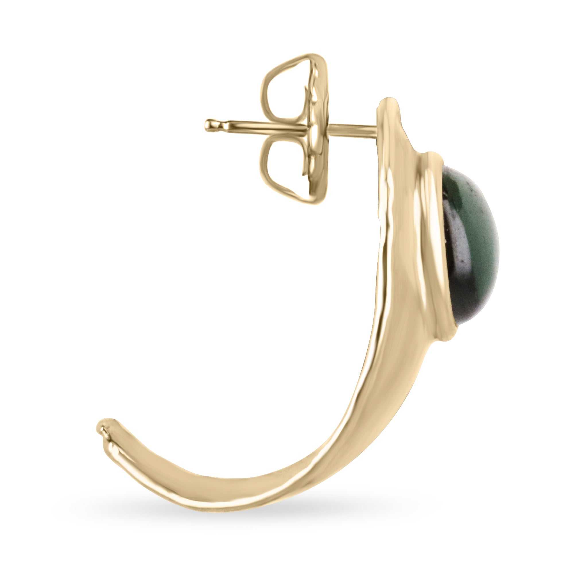 18k Gold Green Tourmaline Cabochon Half Hoop Earrings for Women - Elegant Dangle Ear Jewelry for Party, Wedding & Daily Wear