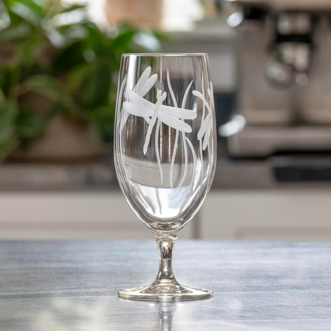Dragonfly 16oz Footed Iced Tea Glasses - Set of 4 | Elegant Drinking Glasses for Iced Tea, Lemonade & Summer Beverages | Perfect for Parties, Picnics & Outdoor Dining