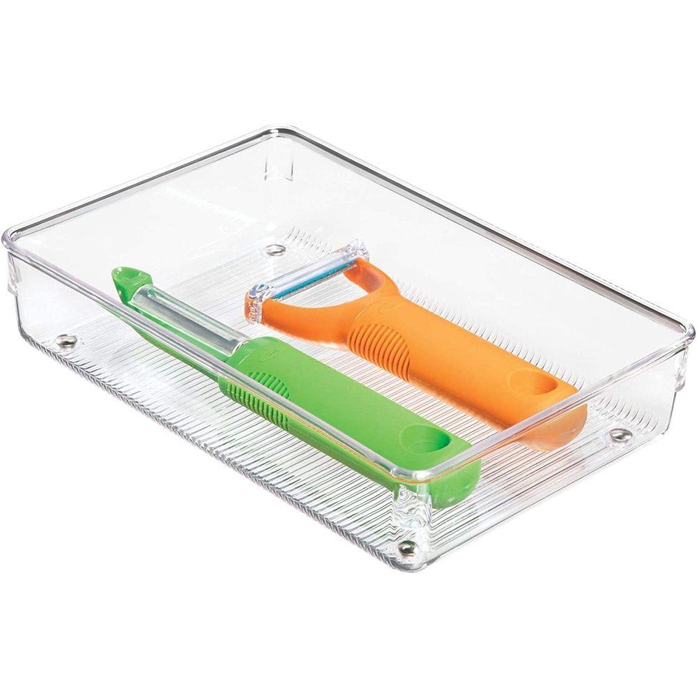 iDesign Linus Small Wide Drawer Organizer - 6 Pack Plastic Storage Bins for Kitchen, Bathroom, Office & Closet Organization - Perfect for Utensils, Makeup, Office Supplies & Accessories