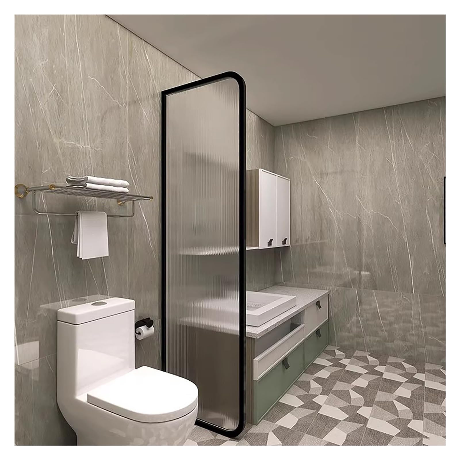 Premium Urinal Partition Wall Divider - Floor Standing & Wall Mounted Translucent Glass Panels for Restroom, Toilet & Bathroom - Waterproof Urinal Baffle Separator (Black, 51.1 Inch/130cm) - Ideal for Commercial Restrooms, Public Toilets & High-Traffic Bathrooms