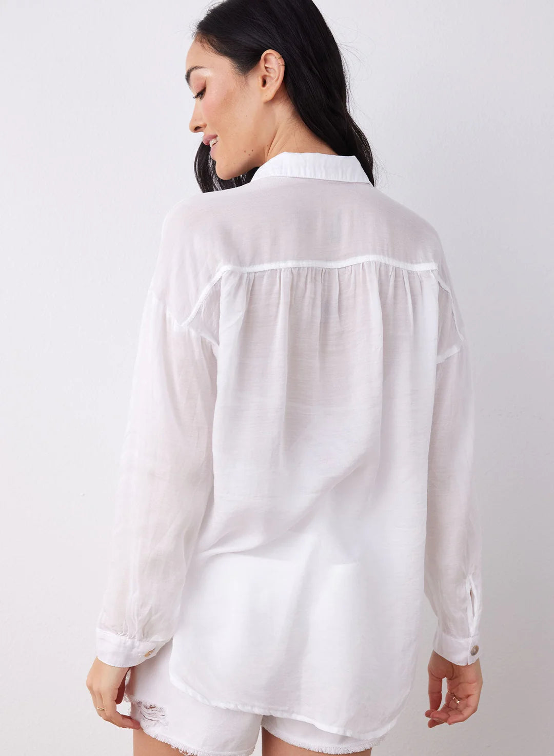 Flowy White Beach Shirt for Women - Lightweight Cover Up for Summer Vacations, Poolside Lounging & Tropical Getaways