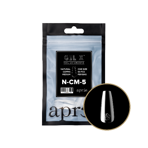 Apres Gel X Refill Tips 2.0 - 50pcs Natural Medium Coffin Nail Extensions for Salon & DIY Manicure - Perfect for Home, Party & Special Occasions