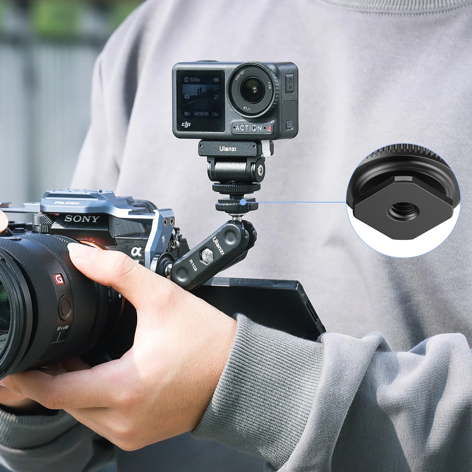 Ulanzi CA22 Cold Shoe Mount Adapter Compatible with DJI Osmo Action 4/3 & Pocket 3 (Model C071GBB1) - Perfect for Vlogging, Photography & Action Camera Accessories