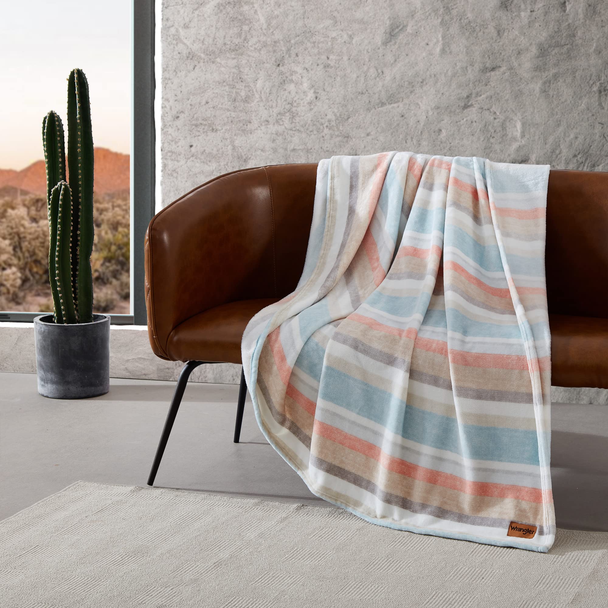 Wrangler Ultra Soft Plush Fleece Blanket - Full/Queen Size Yellowstone Inspired Bedding | Warm & Cozy for Bed, Couch, Camping (Glen Canyon Stripe Blue)