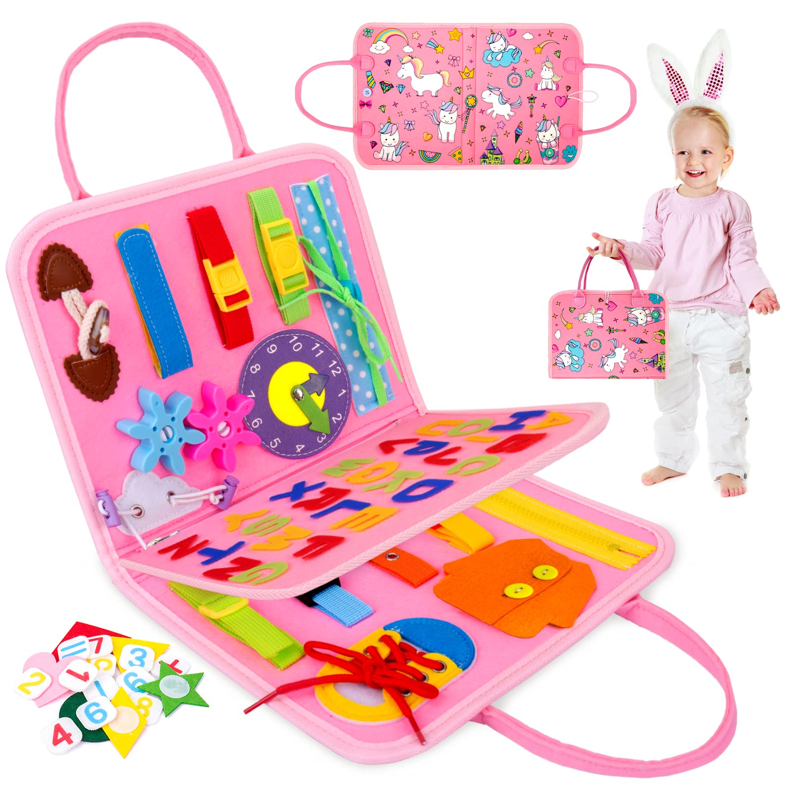 20-in-1 Montessori Busy Board for Toddlers - Sensory Learning Toy with DIY Page - Develop Fine Motor Skills - Perfect Travel & Preschool Educational Gift for Boys & Girls - Ideal for Airplane, Car Rides & Home Learning Activities