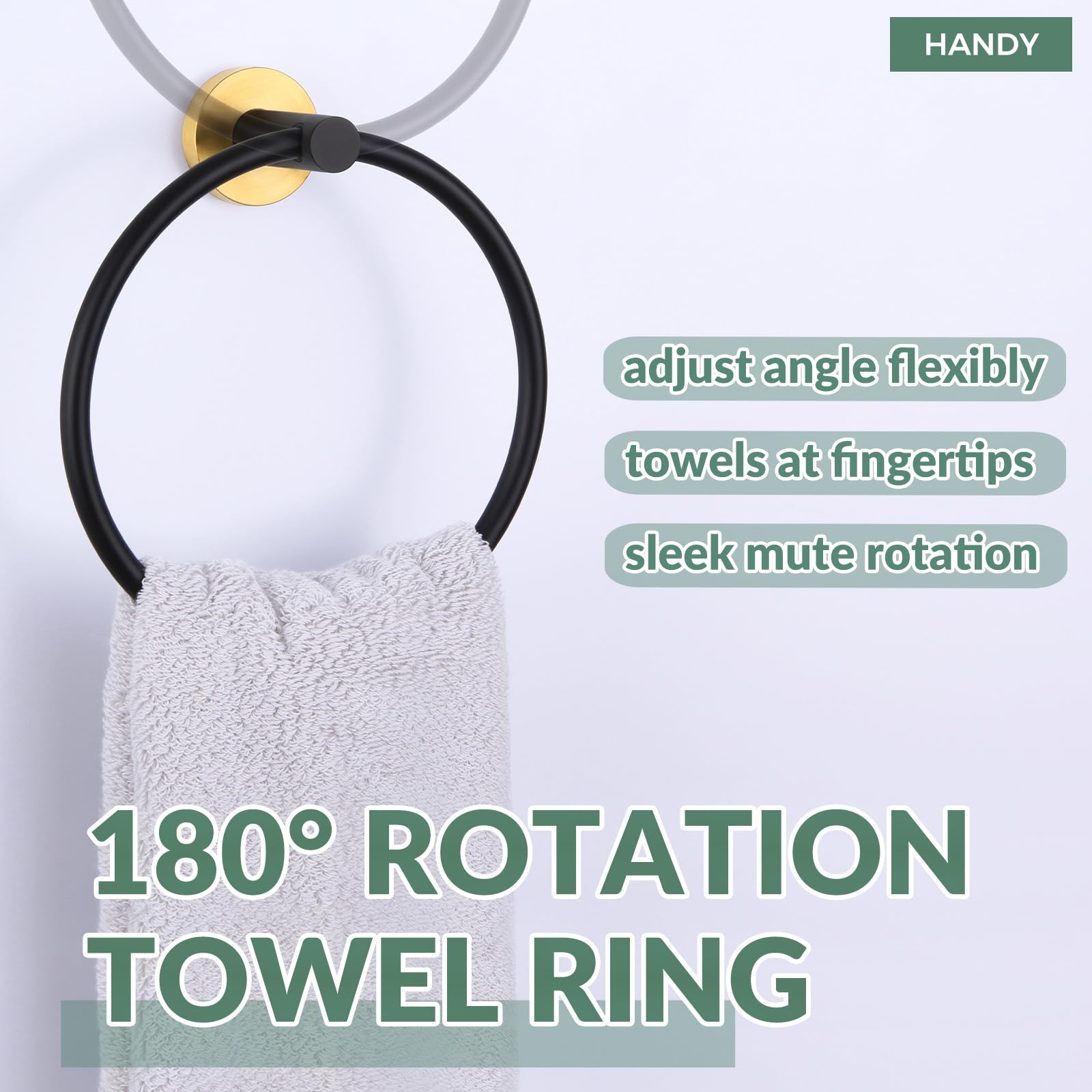 APLusee Stainless Steel Hand Towel Ring - Black & Gold Bathroom Towel Holder Loop for Modern Homes | Perfect for Kitchen, Bathroom & Guest Room Decor