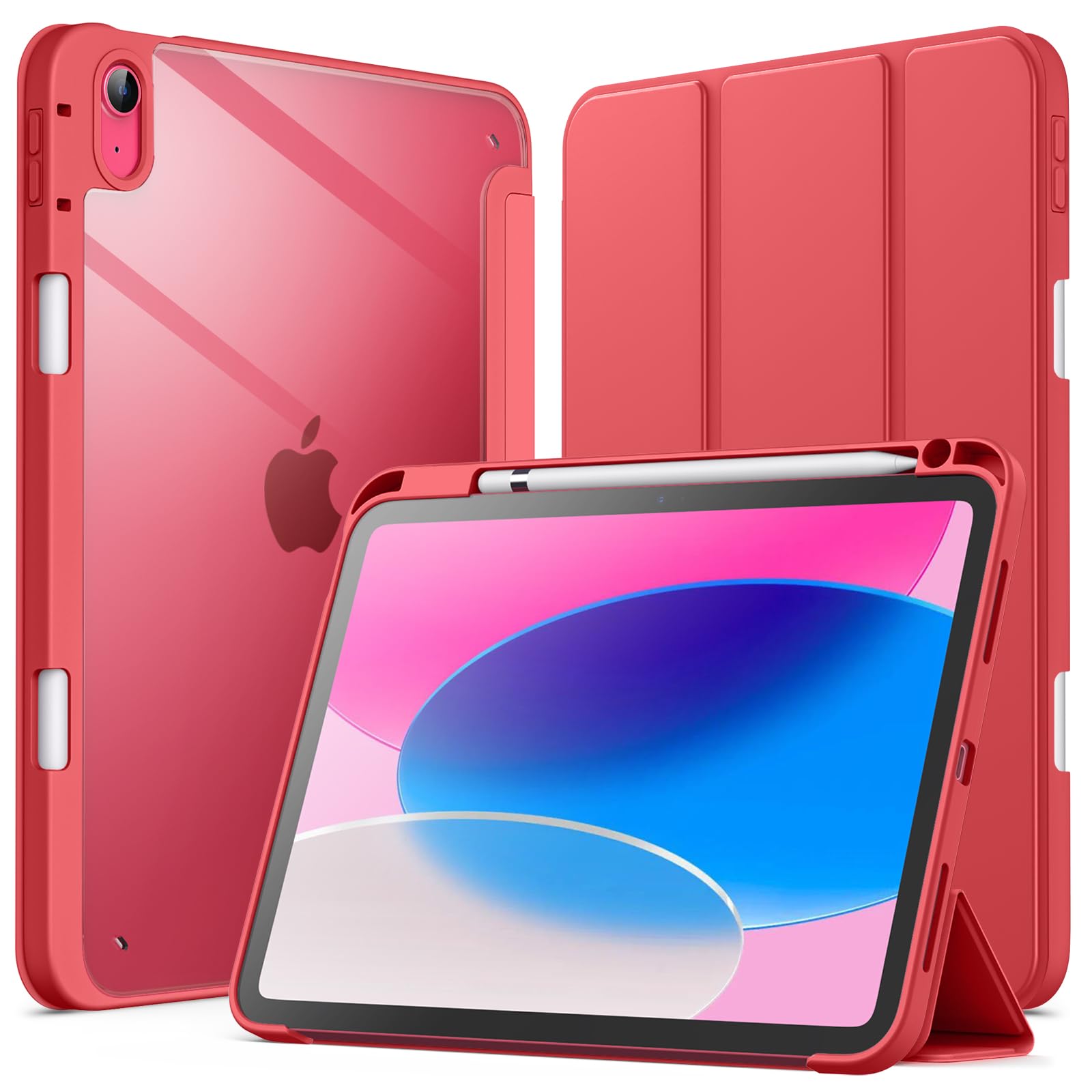 JETech Clear Shockproof iPad Case for iPad 11th/10th Gen (2025/2022 Model A16) - Slim Stand Cover with Pencil Holder & Auto Wake/Sleep - Watermelon Color - Perfect for Work, School & Travel Protection