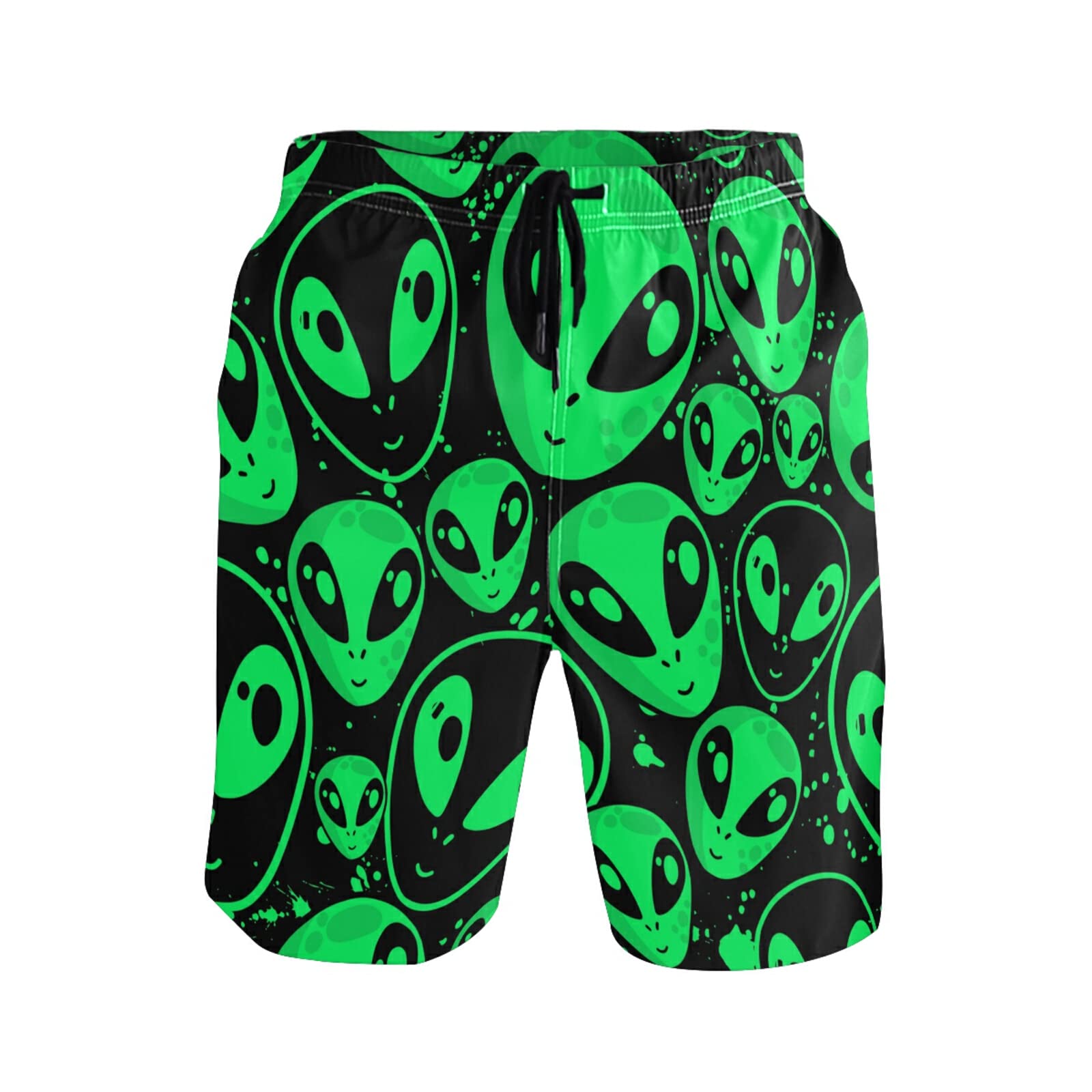 Boccsty Men's Swim Trunks Quick Dry Green Alien Pattern Swim Shorts with Mesh Lining - Summer Beach Bathing Suits for Swimming, Surfing & Vacation