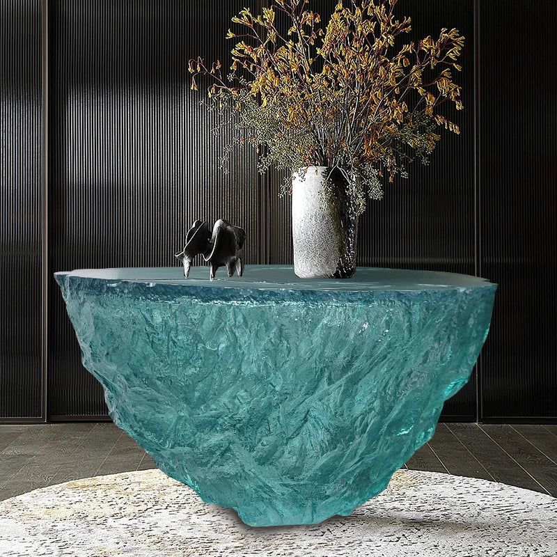 Modern Glass Resin Rocky Glacier Coffee Table - Handcrafted Designer Living Room Furniture for Home Decor & Office Use