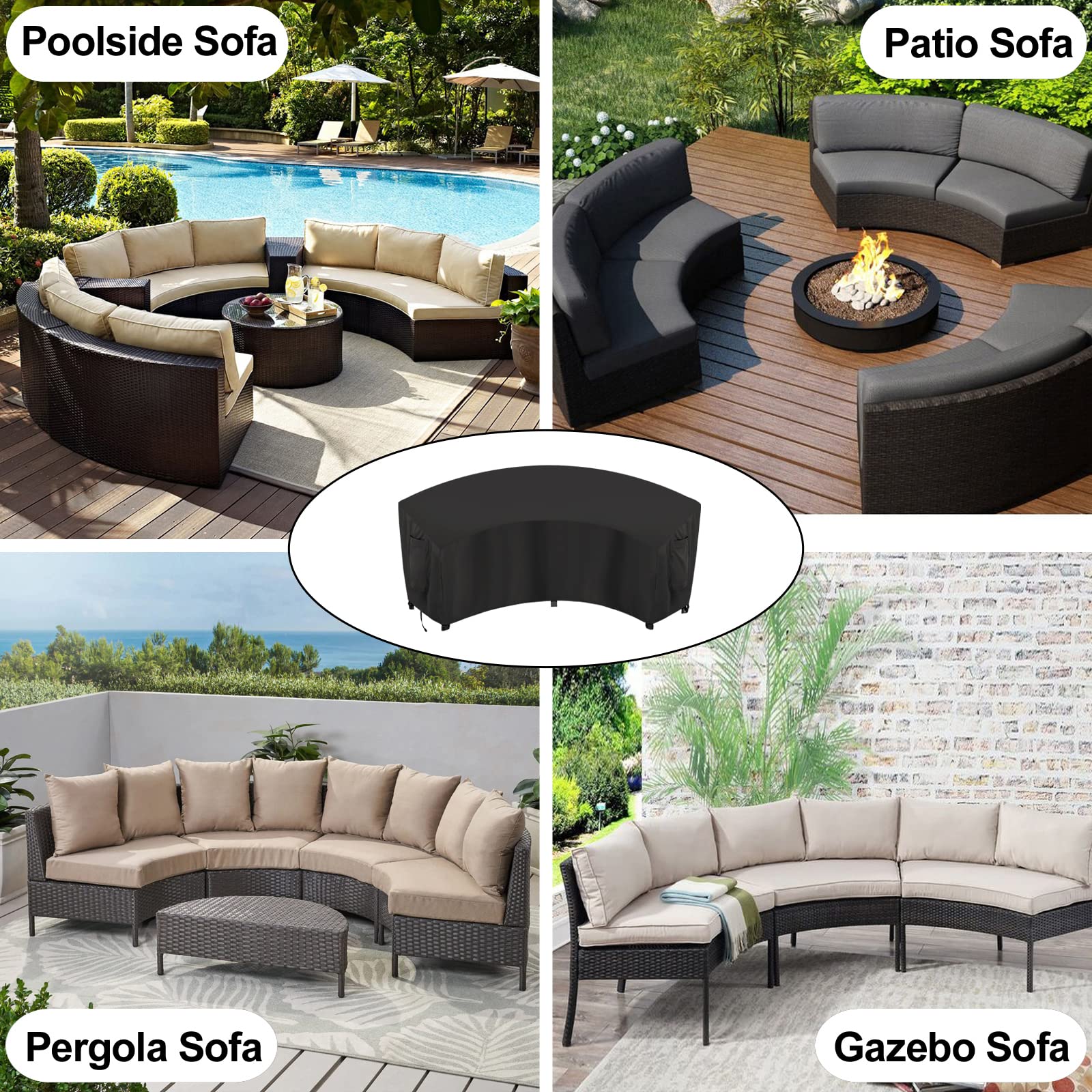OutdoorLines Waterproof & UV Resistant Curved Sectional Sofa Cover - Heavy Duty Windproof Patio Furniture Protector for Deck, Lawn & Backyard (120