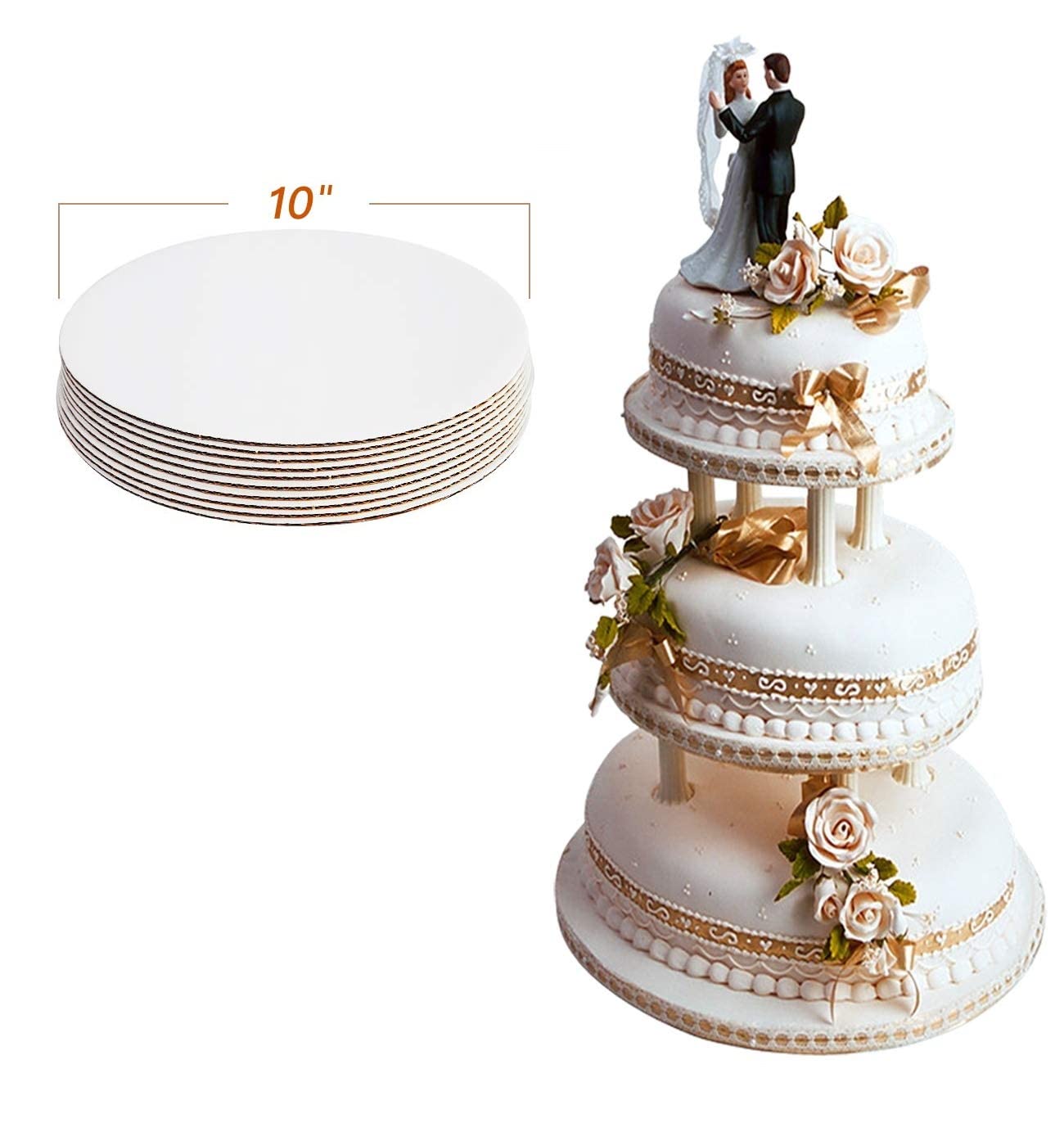 Noble Foods 10 Inch Round White MDF Cake Boards - Pack of 10 | Sturdy Cake Base for Birthday, Wedding & Dessert Displays | Perfect for Bakeries, Catering & Home Baking