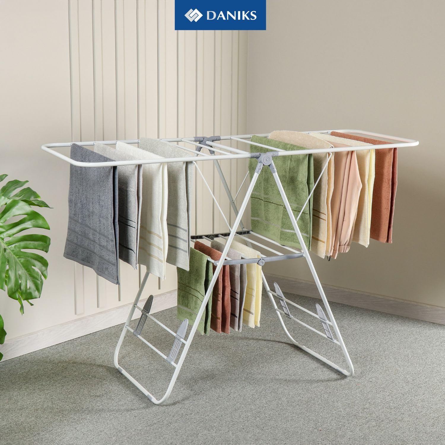 Foldable Clothes Drying Rack 18m - Space Saving Adjustable Laundry Rack for Indoor & Outdoor Use - Perfect for Bed Sheets, Towels & Clothes - White/Grey - Ideal for Apartments, Balconies & Small Spaces