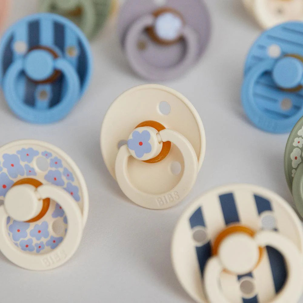 BIBS Original STUDIO COLLECTION Natural Rubber Latex Pacifiers - Round Nipple Baby Soothers (2-Pack) for Newborns & Infants - Perfect for Daycare, Travel & Sleep Comfort