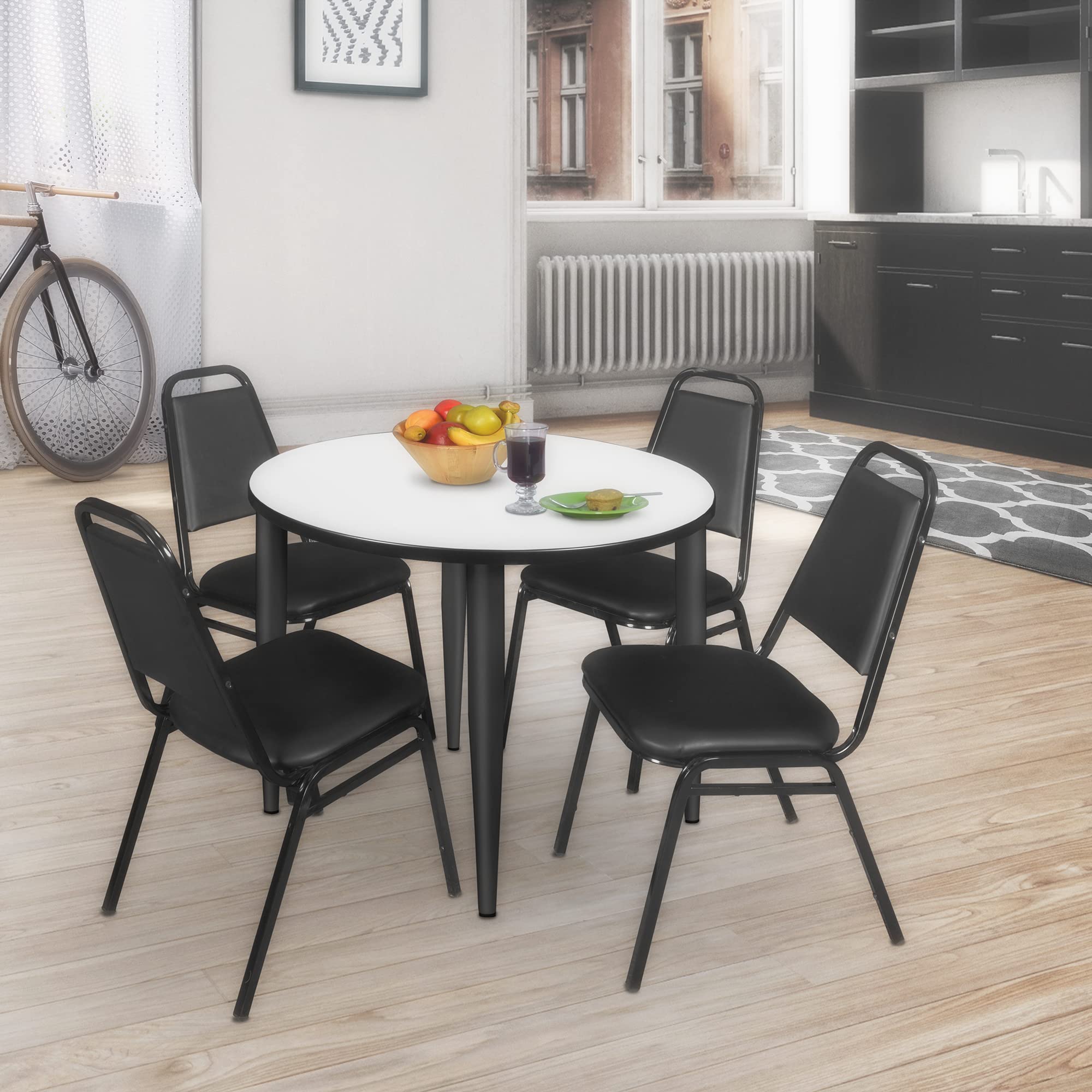 Regency Kahlo 36-Inch Round Breakroom Table Set - White & Black Finish - Perfect for Office, Conference Room, or Home Dining Area