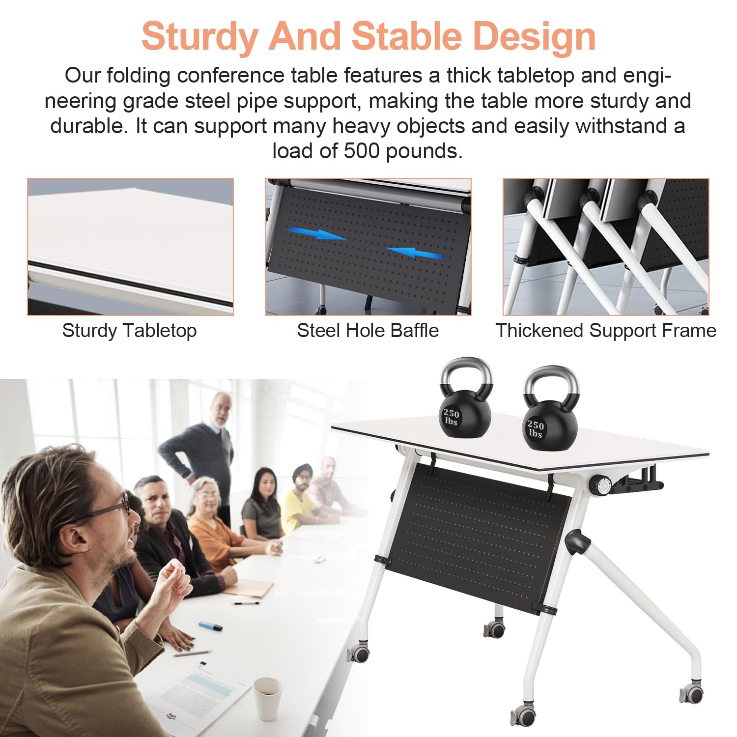 6FT White Flip Top Mobile Conference Table - 55