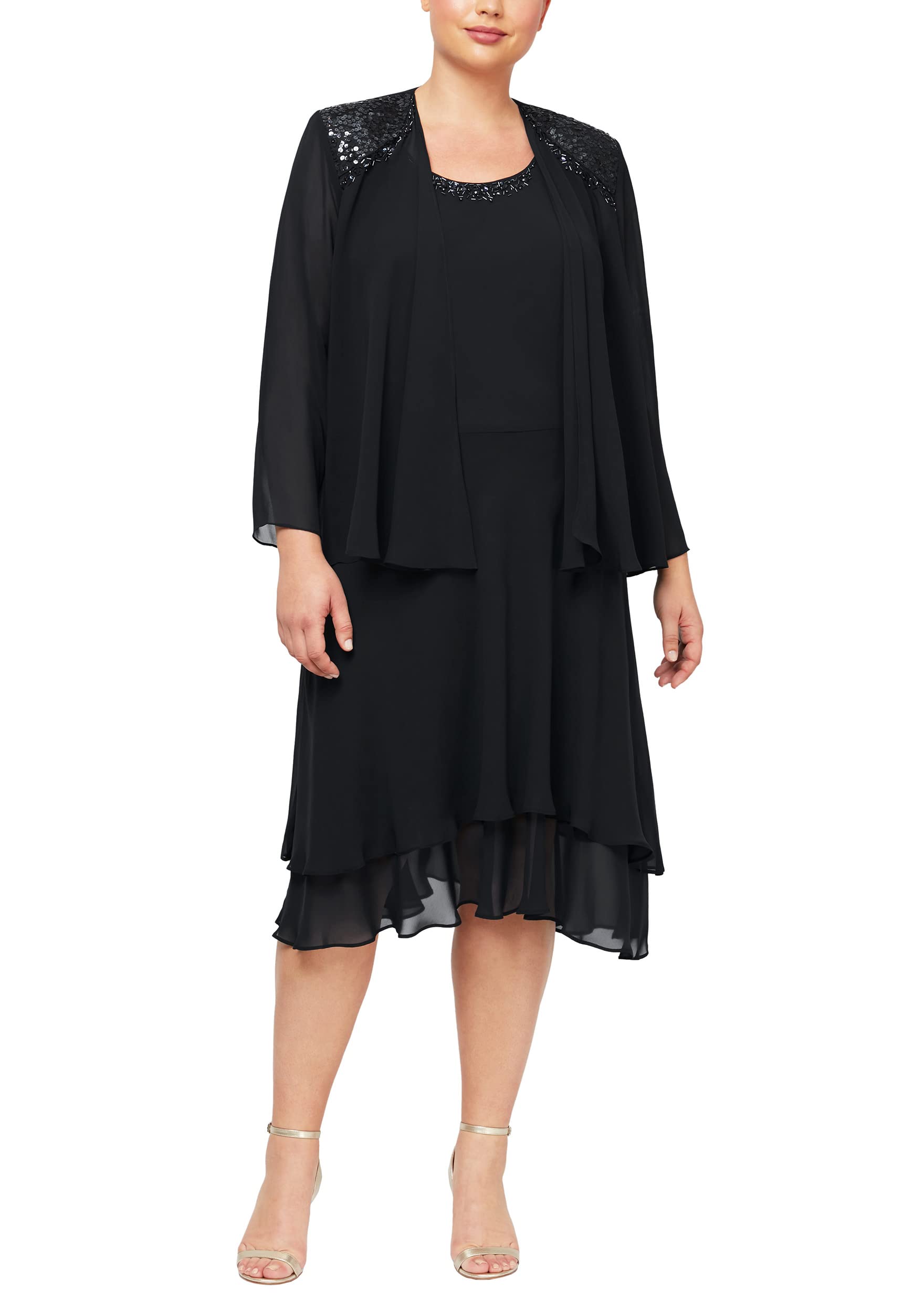 Elegant Plus Size Embellished Tiered Mother of The Bride Dress with Jacket | Women's Formal Gown for Weddings, Parties & Special Occasions | S.L. Fashions