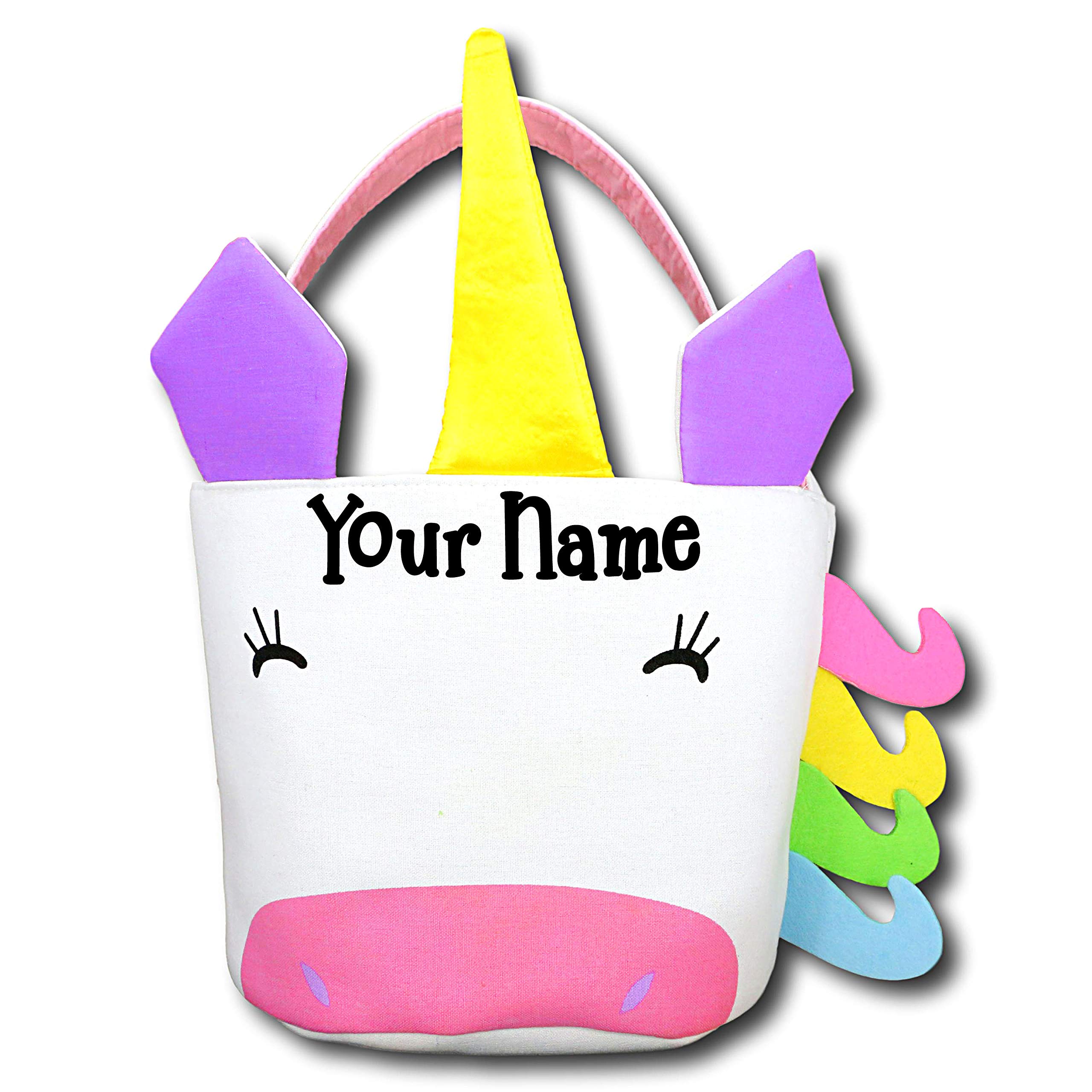 Personalized Unicorn Easter Basket with Custom Name - Easter Egg Hunt Party Supplies, Birthday Gift Bag, Baby Shower Decoration for Kids & Toddlers (Great for Spring Celebrations & Holiday Decor)