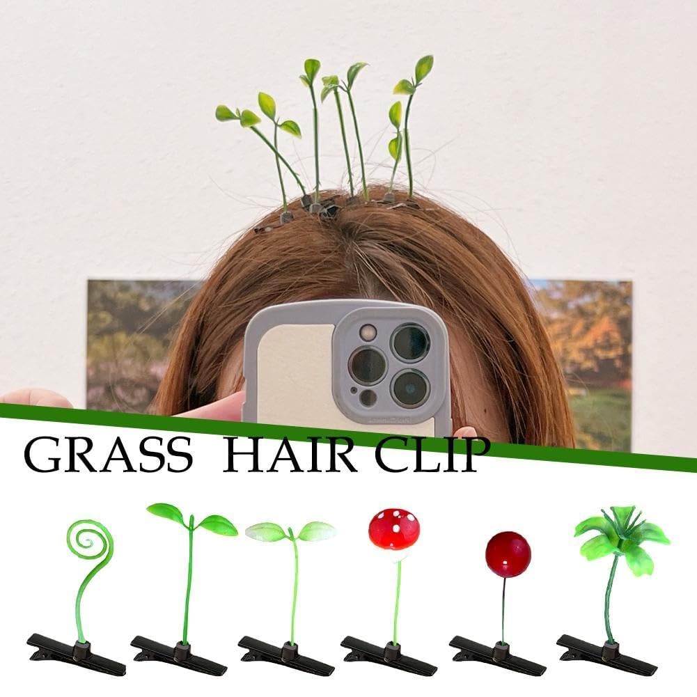 5Pcs Korean Cute Green Grass Hair Clips for Girls - Kids Floral Hairpins for School & Party