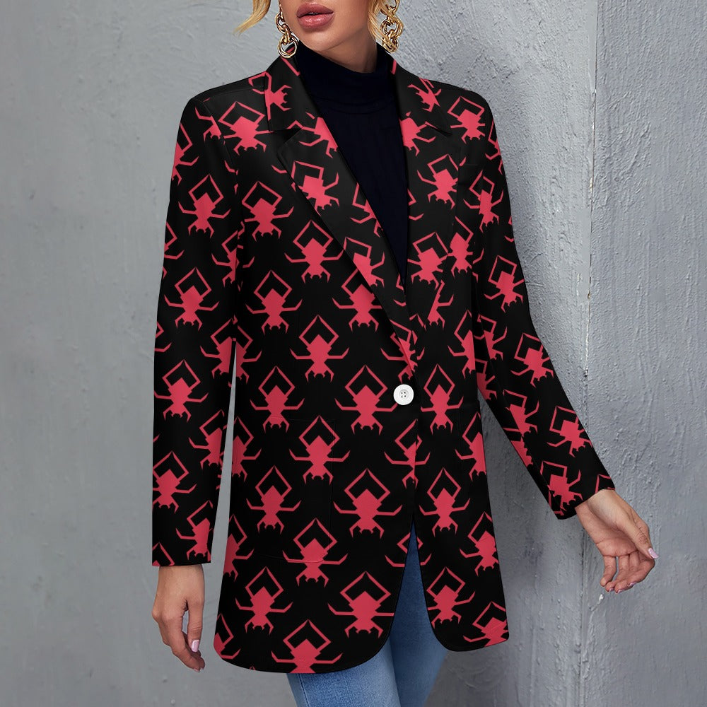 Gothic Spider Print Casual Blazer for Women - Pink Vintage Gothic Jacket for Halloween, Cosplay, and Alternative Fashion Outfits