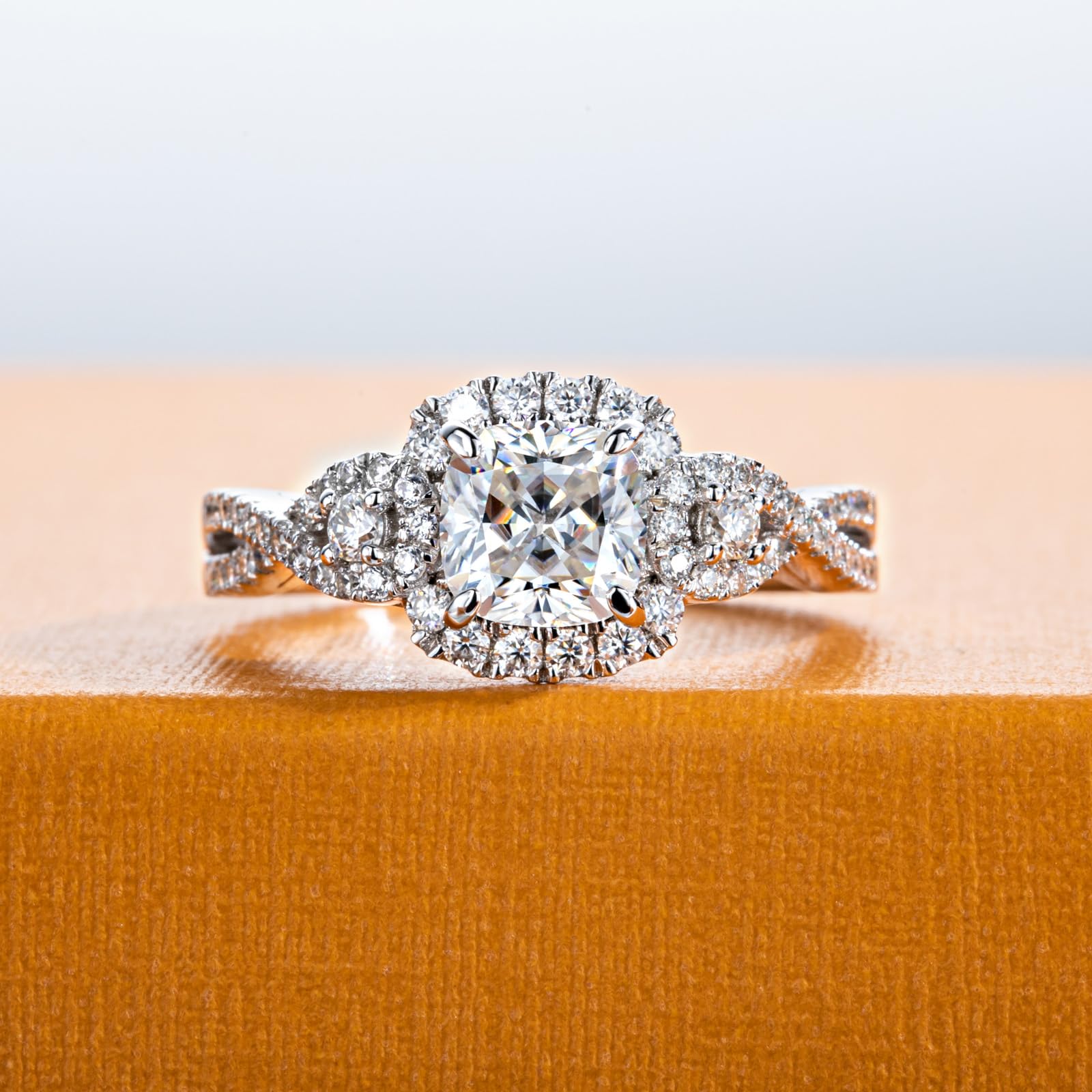 1.4-2.2cttw D Color VVS1 Clarity Moissanite Engagement Rings for Women - Round Brilliant Cut 3 Stone Wedding Band in 925 Sterling Silver with Certificate | Anniversary, Promise, Proposal Gift Idea