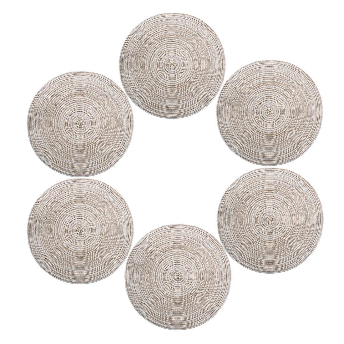 LEVINIS 14-Inch Round Braided Woven Placemats Set of 6 - Beige Table Mats for Dining Room, Kitchen, and Outdoor Picnics