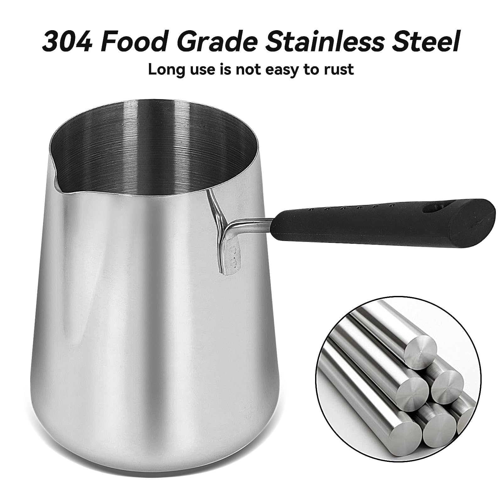 Stainless Steel Turkish Coffee Warmer Pot with Spout - 900ml Milk Butter & Chocolate Melting Jug - Perfect for Turkish Coffee, Hot Chocolate & Butter Melting at Home or Cafe