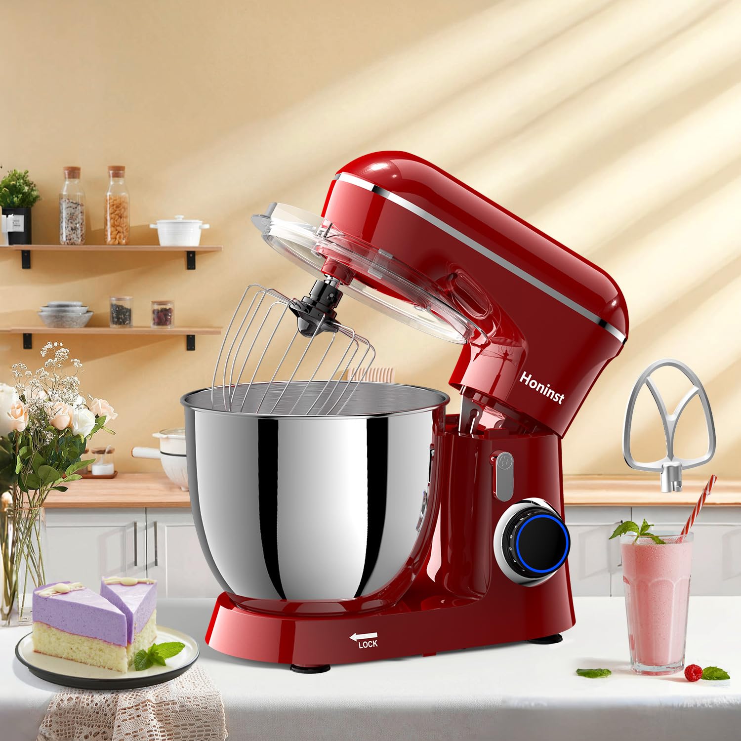 6.5QT 10-Speed Tilt-Head Electric Stand Mixer - 3-in-1 Kitchen Mixer with Stainless Steel Bowl, Dough Hook, Whisk & Beater - Professional Baking Mixer for Cakes, Cookies, Bread & Dough - Perfect for Home Bakers & Cooking Enthusiasts (Red)