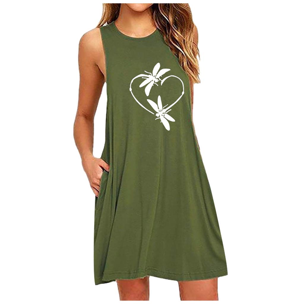 2022 Women's Fashion Sleeveless Casual Dress with O-Neck & Pocket Print - Havana Nights Style for Summer Outings, Beach Vacations and Evening Parties