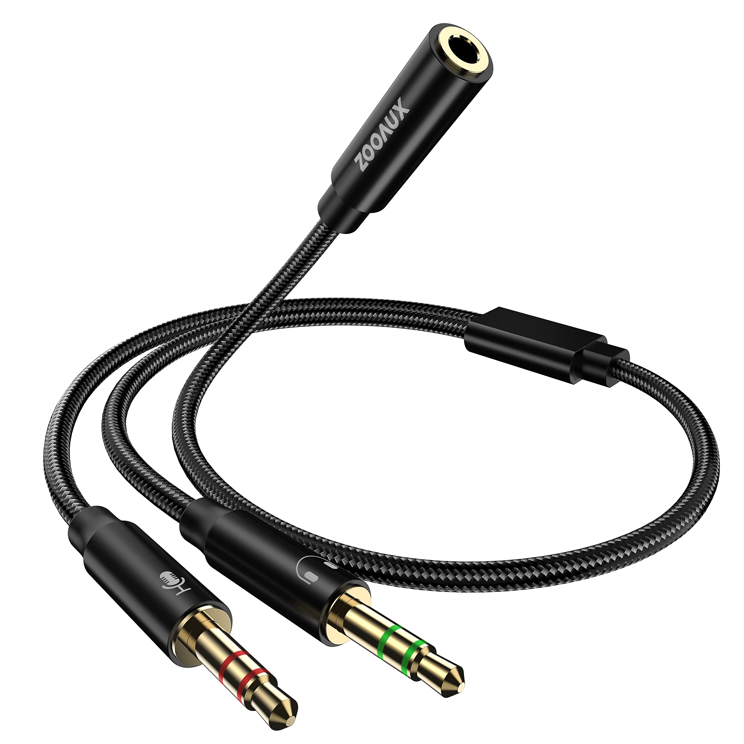 ZOOAUX 3.5mm Headphone Mic Stereo Y Splitter - Female to Dual Male Audio Jack Adapter for Gaming Headset, PC, Laptop & Speaker | Perfect for Online Meetings, Gaming & Music Streaming