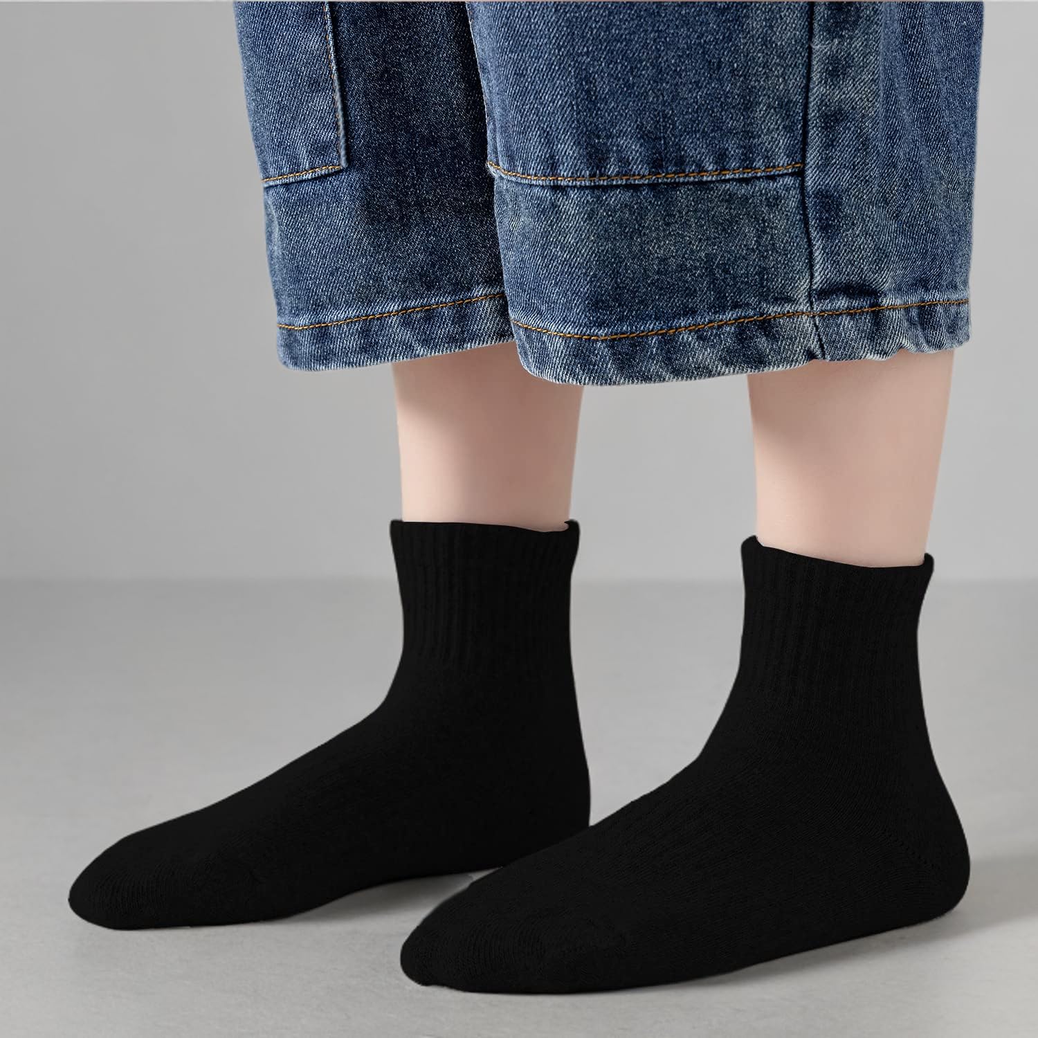 EPEIUS Kids Boys Girls Cushioned Athletic Socks - 6 Pack Thick Cotton Quarter Sports Running Ankle Socks for Ages 4-14 - Perfect for School, Play & Sports Activities