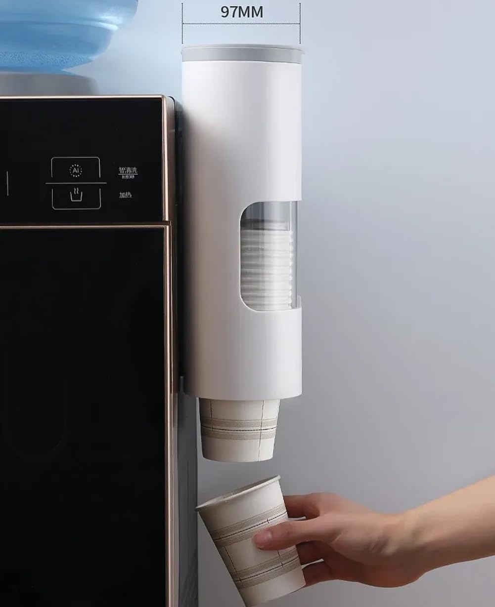 HomeFast Wall Mounted Automatic Paper Cup Dispenser with Anti-Dust Cover - Disposable Cup Holder & Storage Shelf for Water Cups - Perfect for Offices, Restaurants, and Coffee Shops