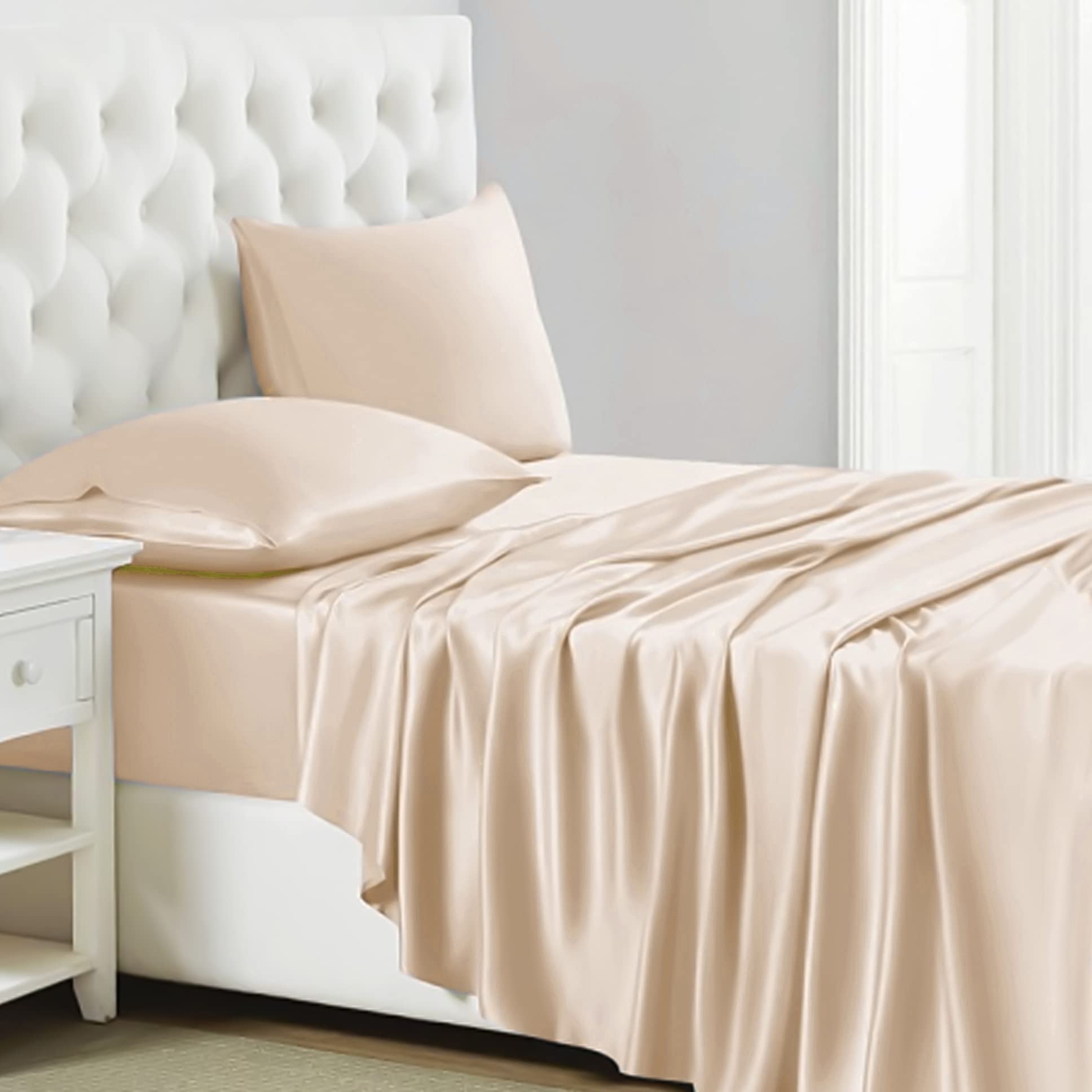 Premium 600 Thread Count 100% Cotton Sateen Weave Bedsheets - Hotel Quality Soft & Smooth Sheets with Deep Pocket & Pillowcase (Light Pink, Twin) - Perfect for Guest Rooms, Dorms & Luxury Bedding