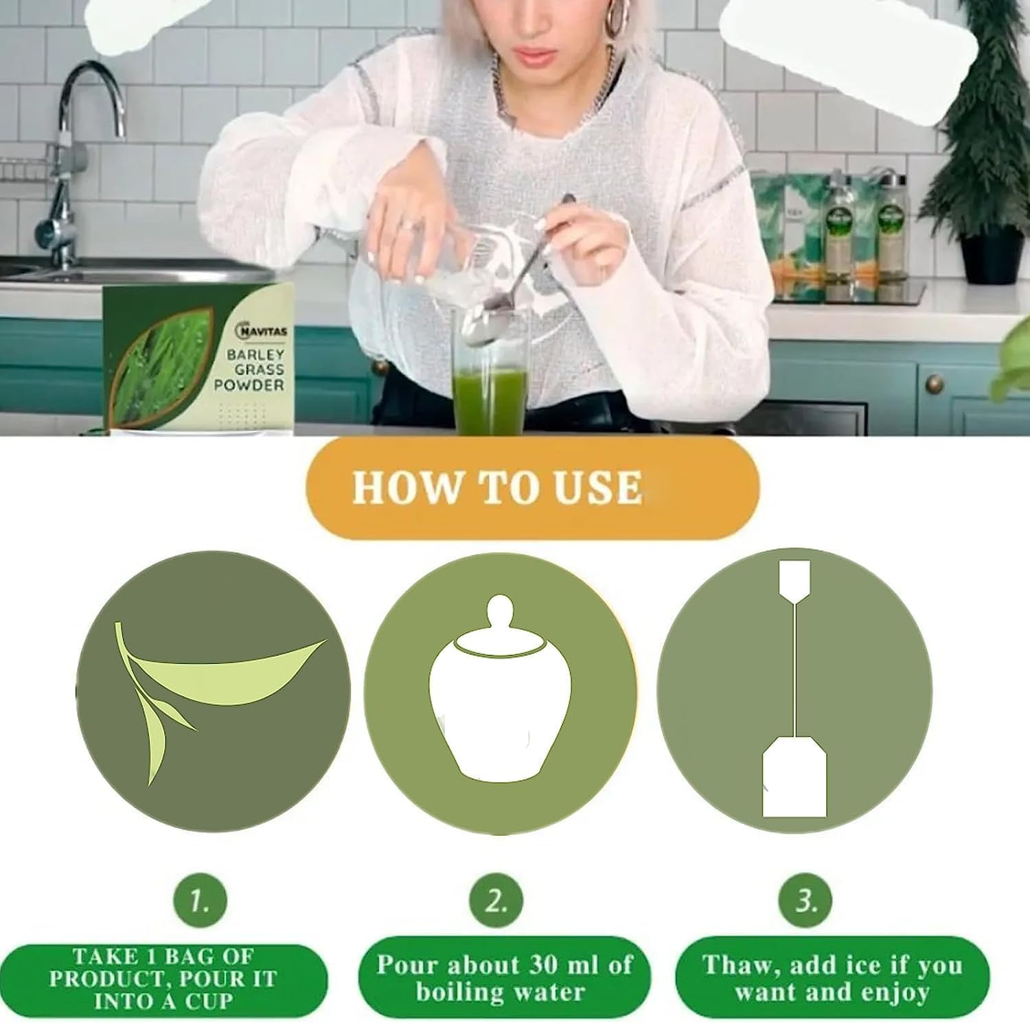 Naveta Organic Barley Grass Powder - Pure & Natural Superfood for Detox & Energy Boost (5 Boxes/100 Packs) | Ideal for Smoothies, Juices & Wellness Drinks