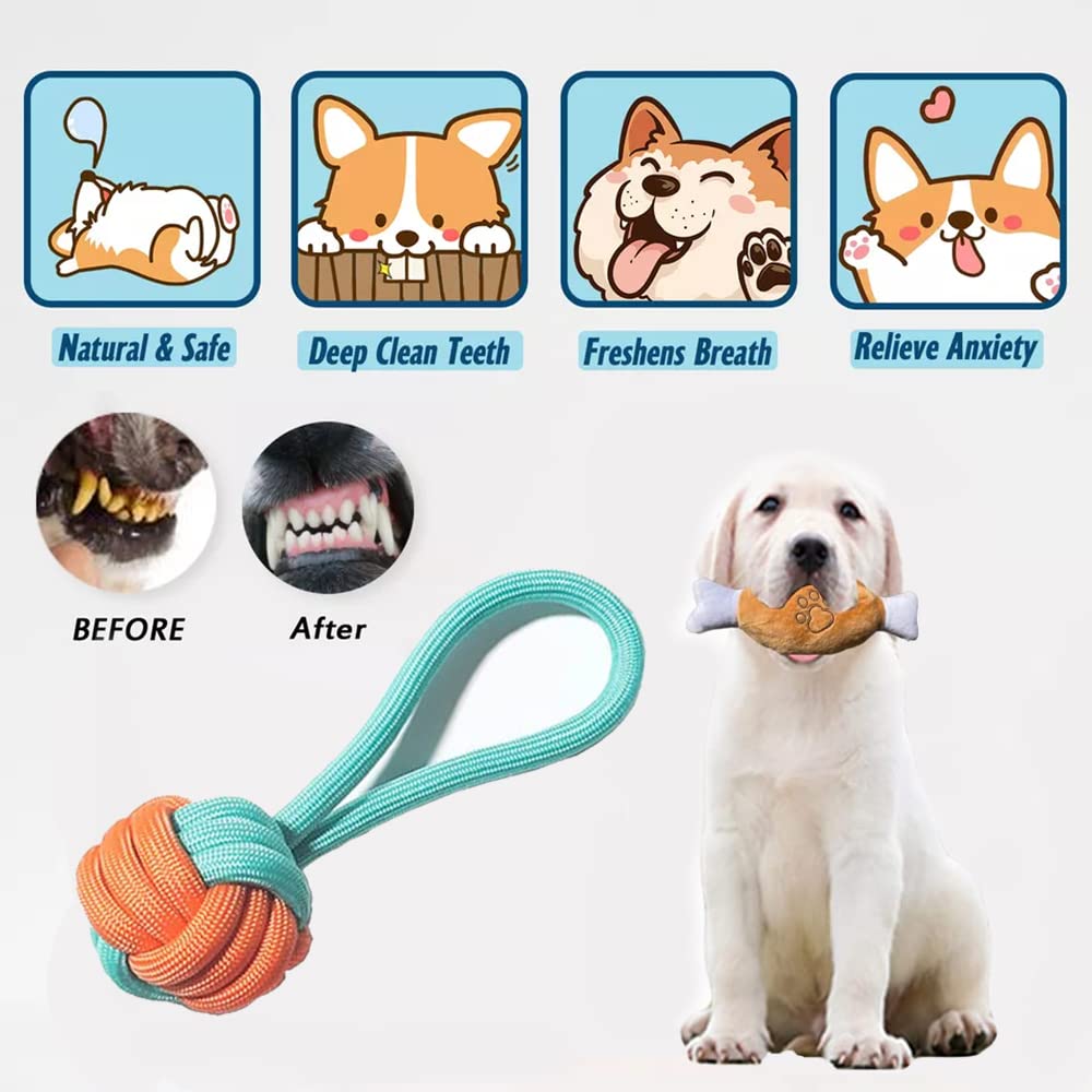 **Natural Cotton Rope Chew Toys for Teething Puppies – Durable & Squeaky Dog Toys for Small & Medium Breeds – Perfect for Playtime, Training & Dental Health**