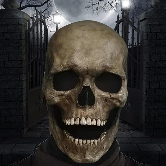 2024 New Full Head Skull Mask with Movable Jaw - Scary Halloween Mask for Costume Parties & Decorations (Grey) | Perfect for Halloween, Cosplay, Horror Events & Themed Parties