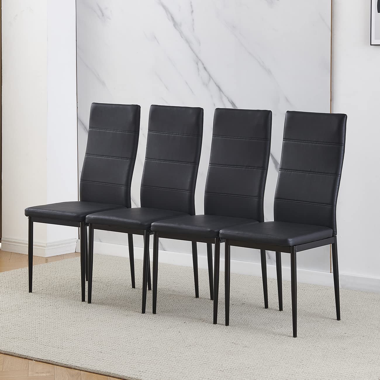 4-Pack Modern Faux Leather Dining Chairs with Padded Seats & Metal Frame - High Back Upholstered Kitchen & Office Chairs for Home, Restaurant & Reception Areas