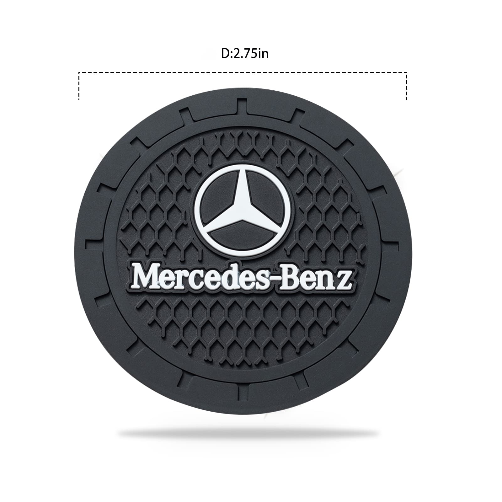 Mercedes-Benz Car Cup Holder Coaster - Non-Slip Silicone Drink Mat for A-Class, C-Class, CLA, CLS, AMG, GLC, GLE, GLS - 2.76in Black Set of 2 - Perfect for Coffee, Tea, and Beverages on the Go