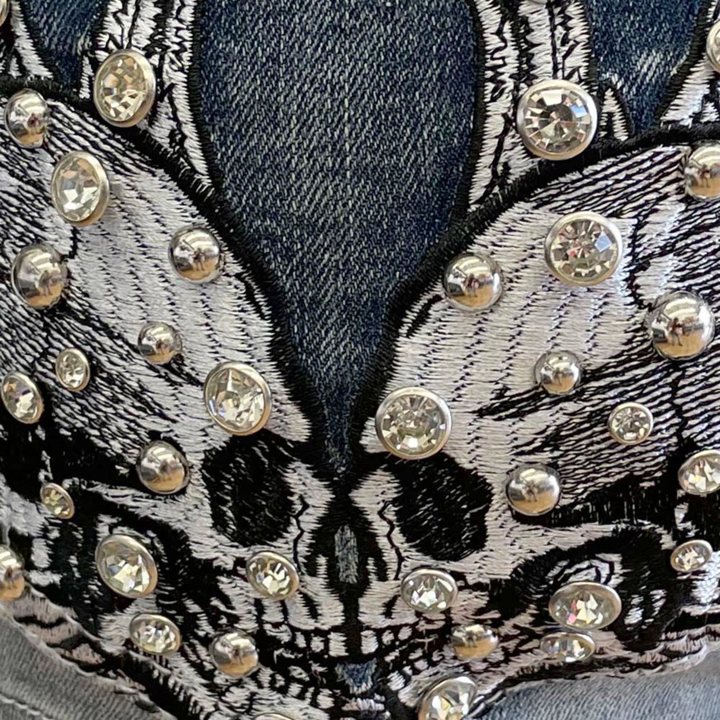 Women's Rhinestone Skull Wing Denim Shorts - Gothic Fashion Distressed High Waisted Jean Shorts for Concerts, Parties & Streetwear Outfits