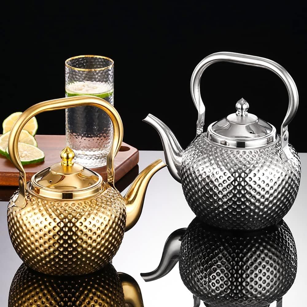 SANQIAHOME 1500ml Stainless Steel Teapot with Infuser - Induction & Gas Compatible Tea Kettle with Ergonomic Handle - Perfect for Home, Office, and Tea Ceremonies (Gold)