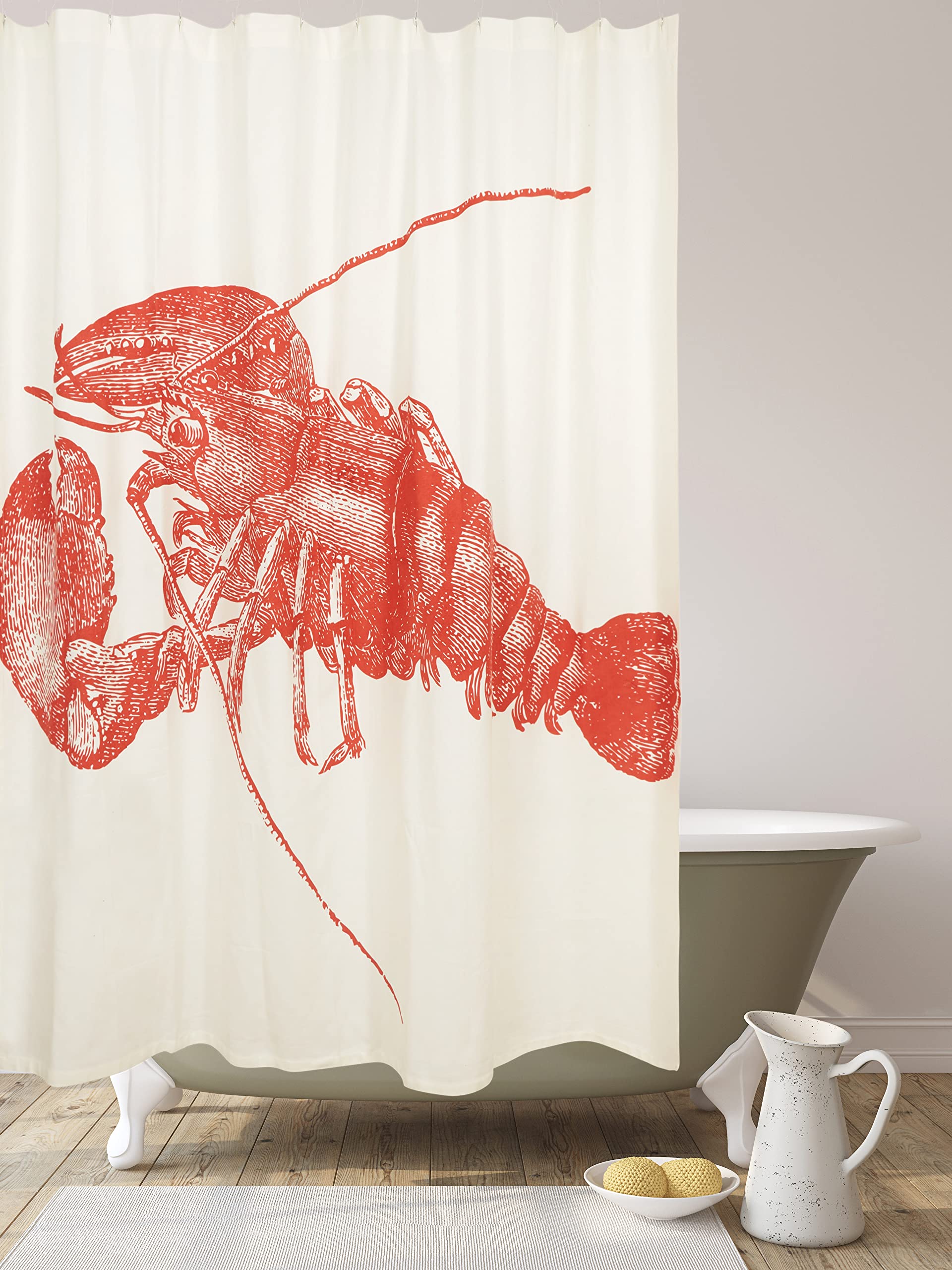 Stylish Lobster Print Shower Curtain - Waterproof Bathroom Decor for Coastal & Nautical Theme - Perfect for Beach House, Bathroom, and Kitchen Window