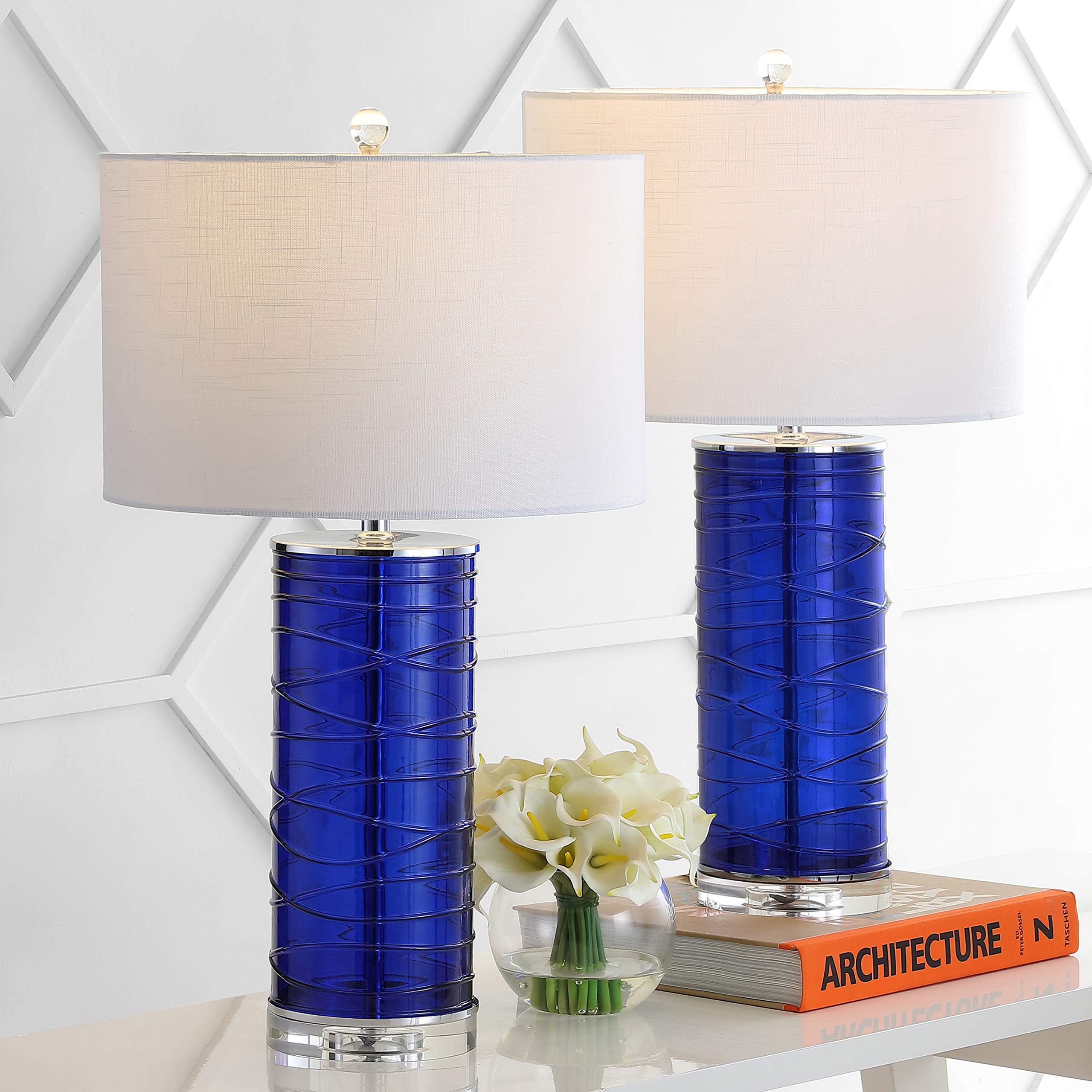 JONATHAN Y JYL4017D-SET2 Set of 2 Modern Fused Glass Cylinder LED Table Lamps - 27.5