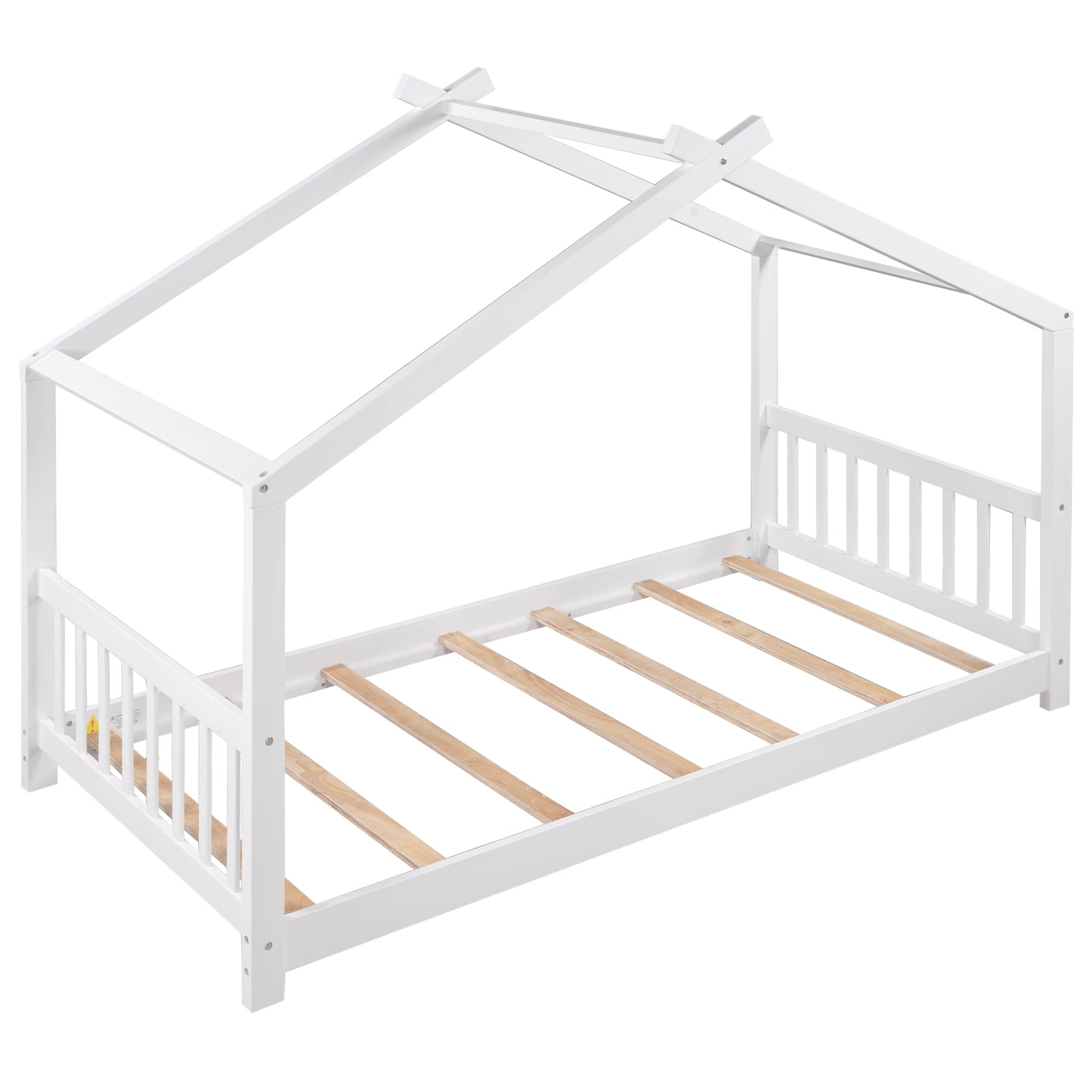 Harper & Bright Designs Wooden House Twin Bed for Kids - White Platform Bed Frame with Headboard & Footboard, Montessori Toddler Bed, No Box Spring Needed - Perfect for Nursery, Bedroom & Playroom Decor